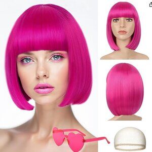 NWOT Pink Bob Wig and Heart Glasses